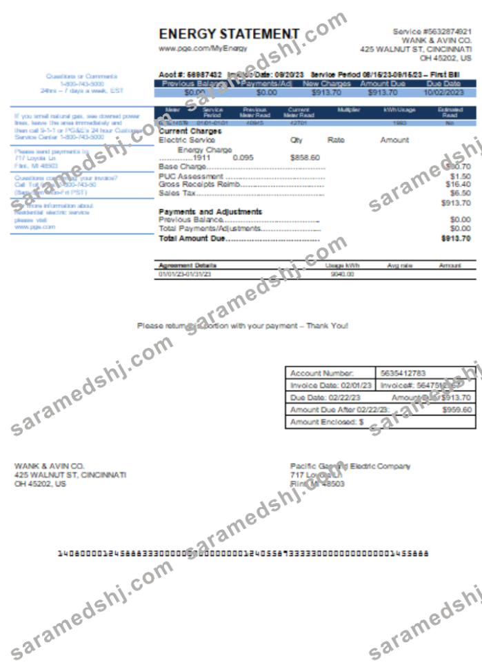 California PG&E (Pacific Gas and Electric Company) utility business bill SCR